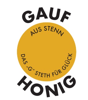 Früher GAUF-Honig-Entwurf mit gelbem Kreis und dunkler Schrift.